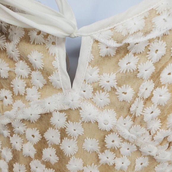 Lulus Charmaine White / Nude Embroidered Mini Babydoll Top Mini Dress Medium - Picture 9 of 13